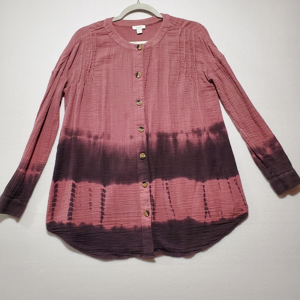 Pure J Jill Size XS Womens Tunic Tie Dye Button Up Rose Mauve Crinkle Cotton